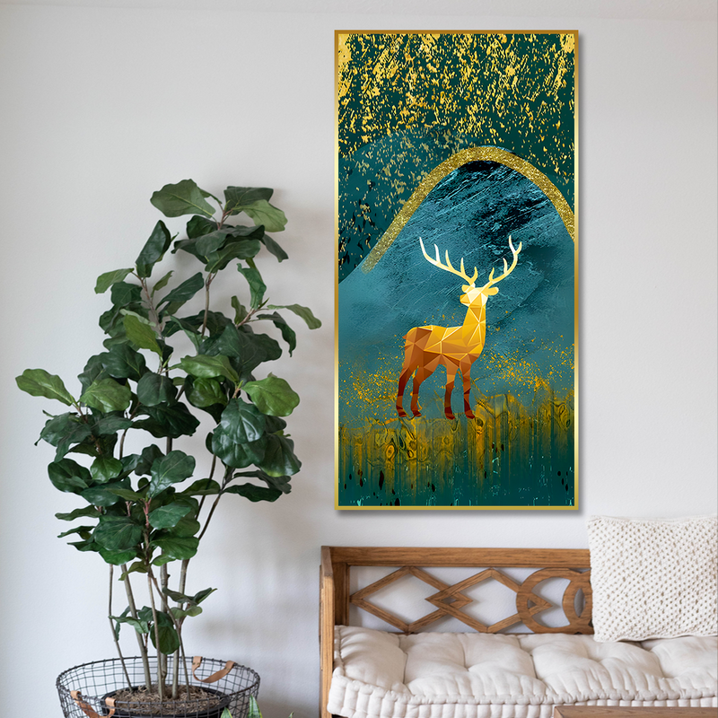 Golden Deer Modern Abstract Art Premium Canvas Floating Frame Wall Painting