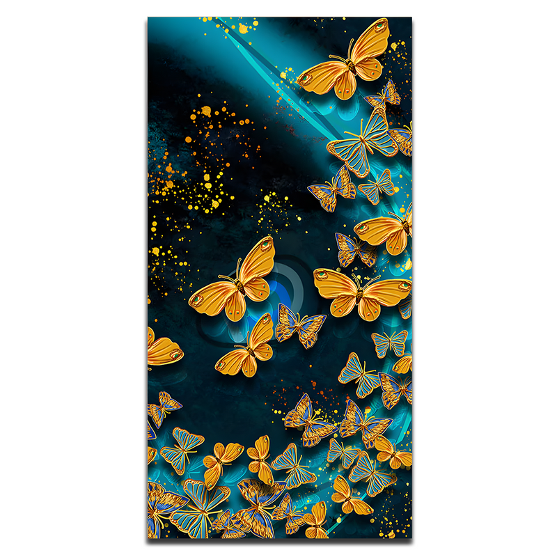 Premium Golden Flying Butterflies Canvas Floating Frame Wall Painting