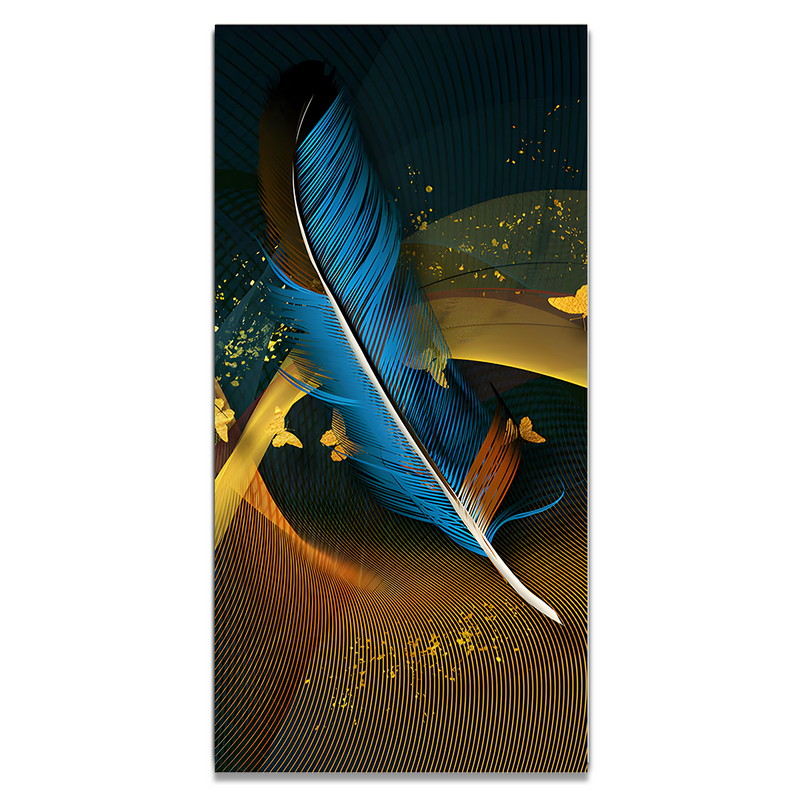 Modern Feathers and Beautiful Butterflies Premium Canvas Floating Frame Wall Painting