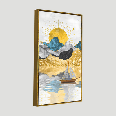 Golden Mountains and Beautiful Sunrise Scenery Floating Frame Canvas Wall Painting