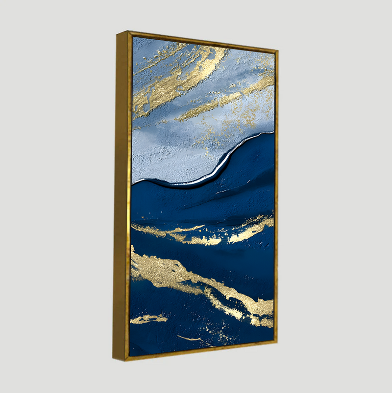 Dark Mountains and Golden Pattern Premium Canvas Floating Frame Wall Painting