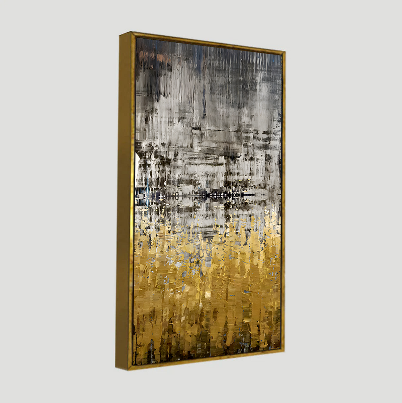 Modern Golden Abstract Textured Premium Floating Frame Wall Painting