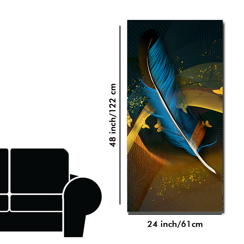 Modern Feathers and Beautiful Butterflies Premium Canvas Floating Frame Wall Painting