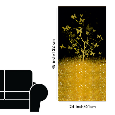 Beautiful Golden Tree Butterfly Premium Canvas Floating Frame Wall Painting