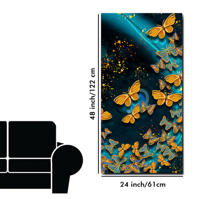 Premium Golden Flying Butterflies Canvas Floating Frame Wall Painting