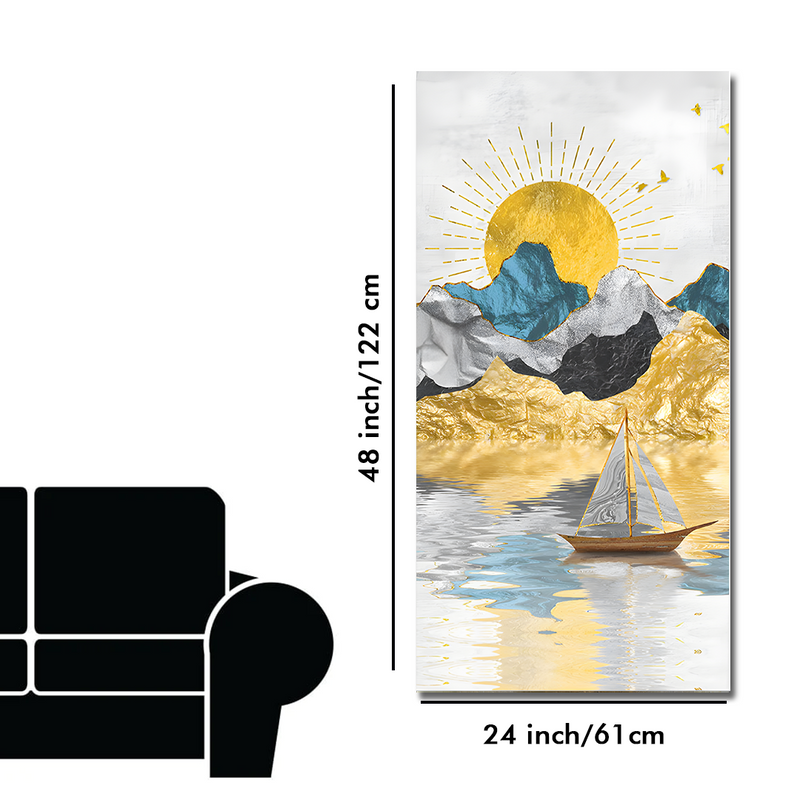 Golden Mountains and Beautiful Sunrise Scenery Floating Frame Canvas Wall Painting