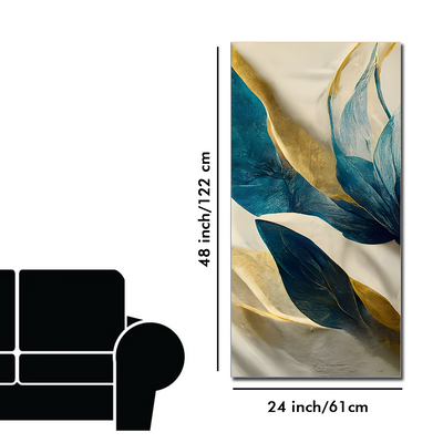 Premium Golden Flower and Waves Floating Frame Wall Painting