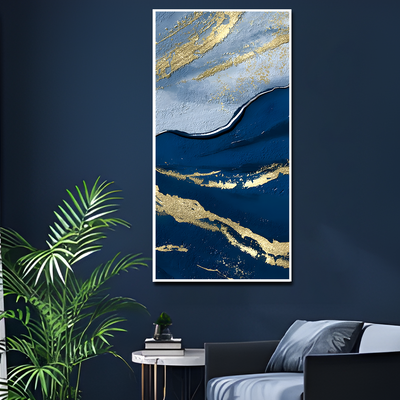 Dark Mountains and Golden Pattern Premium Canvas Floating Frame Wall Painting