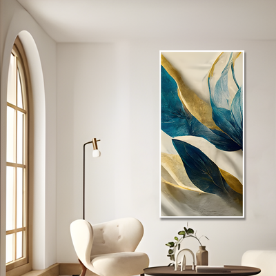 Premium Golden Flower and Waves Floating Frame Wall Painting