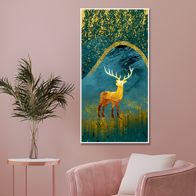 Golden Deer Modern Abstract Art Premium Canvas Floating Frame Wall Painting