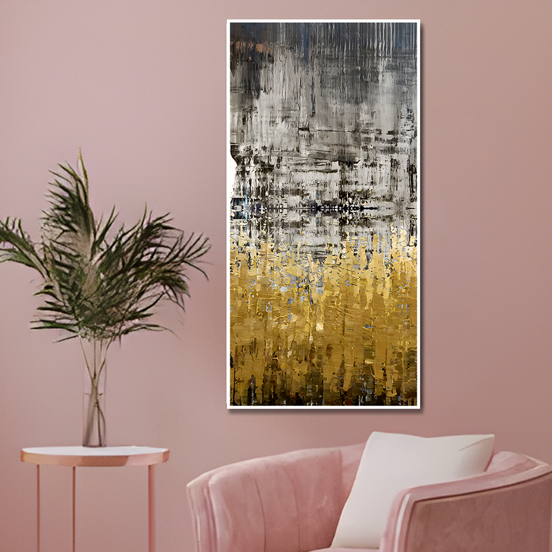 Modern Golden Abstract Textured Premium Floating Frame Wall Painting