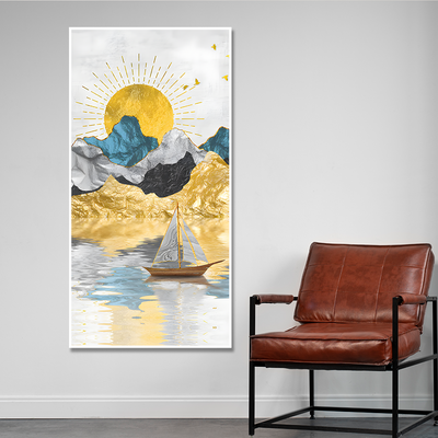 Golden Mountains and Beautiful Sunrise Scenery Floating Frame Canvas Wall Painting