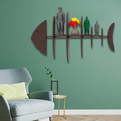 Walnut Finish Fish Shape Wooden Wall Display Shelf