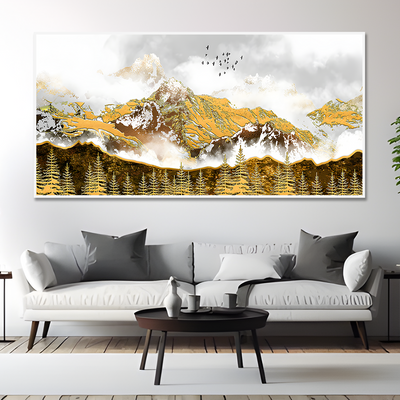 Smoke Cloud Golden Mountain Peak Canvas Floating Frame Wall Painting