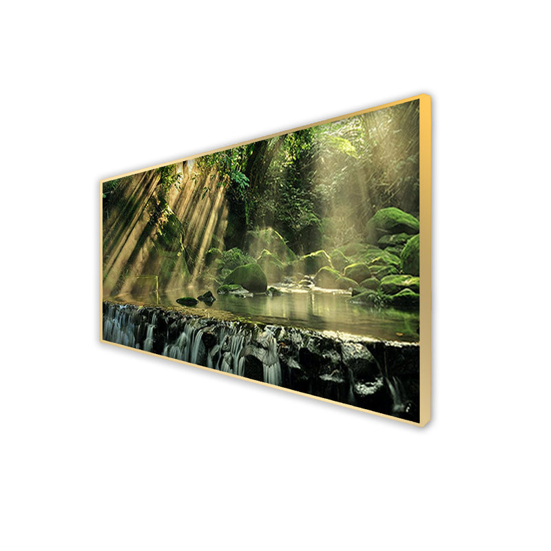 Waterfall in Forest View Canvas Floating Frame Wall Painting