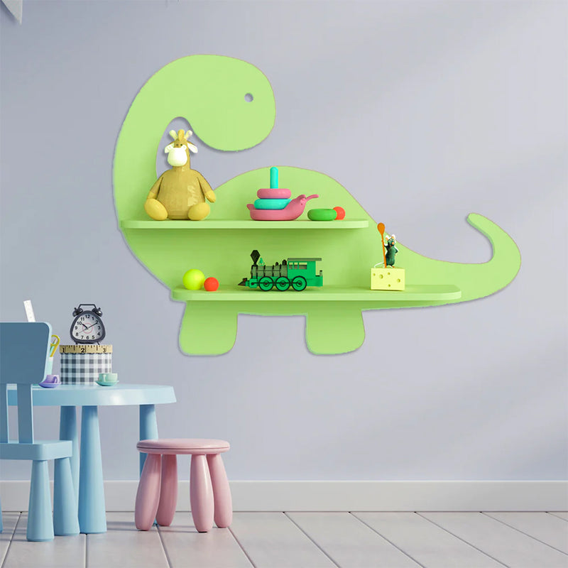 Dinosaur-Shaped Kids Wooden Shelf (Green)