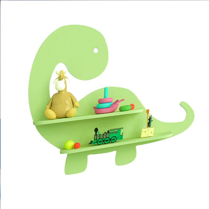 Dinosaur-Shaped Kids Wooden Shelf (Green)