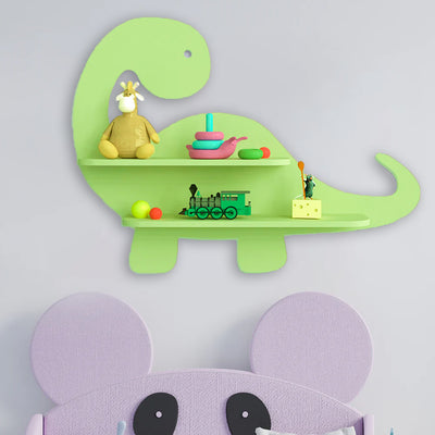 Dinosaur-Shaped Kids Wooden Shelf (Green)