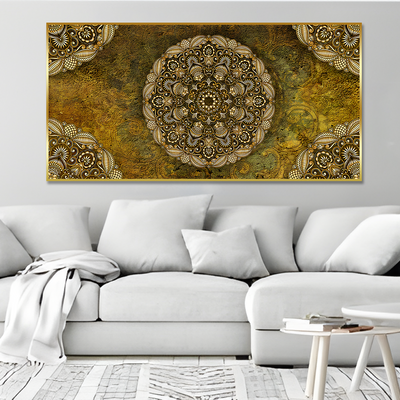 Golden Mandala Art Canvas Floating Frame Wall Painting
