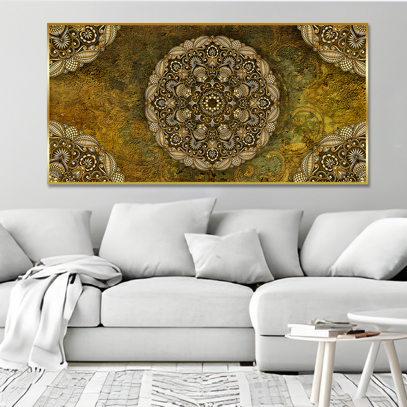 Golden Mandala Art Canvas Floating Frame Wall Painting