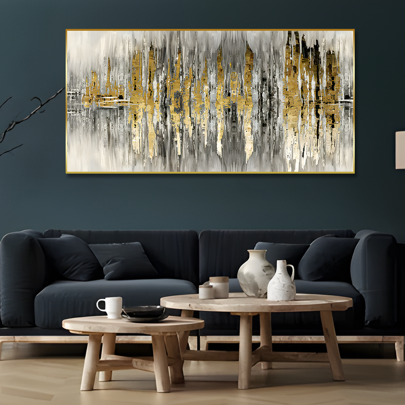 Modern Golden Abstract Design Premium Canvas Floating Frame Wall Painting