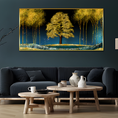 Beautiful Blue Sky and Golden Tree  Canvas Floating Frame Wall Painting