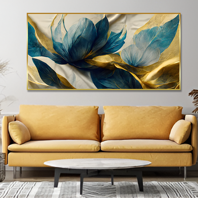Beautiful Golden Flower and Waves Floating Frame Canvas Wall Painting