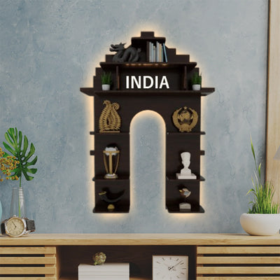 India Gate shape Wood Wall Shelf / Book Shelf /  Walnut Wood
