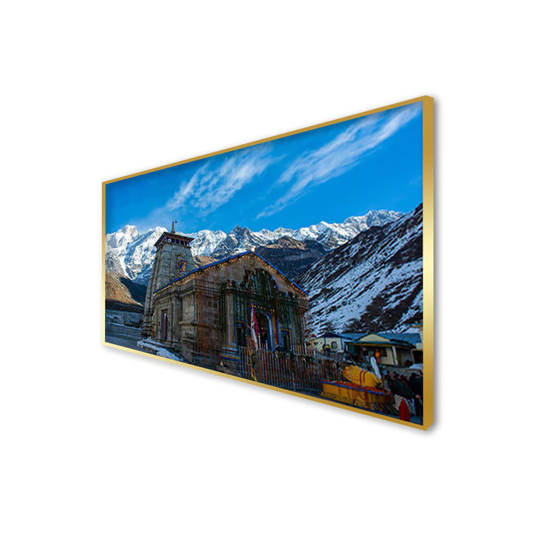Kedarnath Temple Canvas Floating Frame Wall Painting