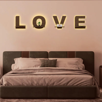 Love Alphabetic American Walnut Wooden Wall Display Shelf