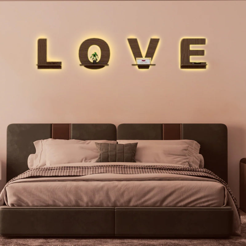 Love Alphabetic American Walnut Wooden Wall Display Shelf