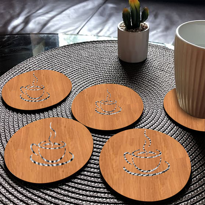 Wooden Coasters for Cups Set of 6  with Stand Coasters