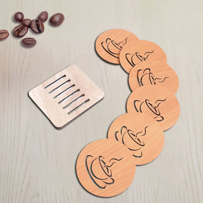 Wooden Coasters for Cups Set of 6  with Stand Coasters