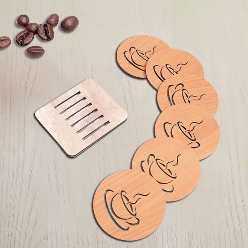 Wooden Coasters for Cups Set of 6  with Stand Coasters