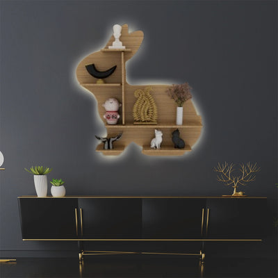 Rabbit shape Wood Wall Shelf / Book Shelf / Oak Wood