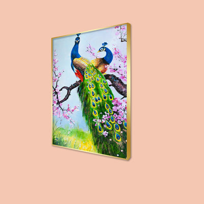Couple of Peacock Birds Floating Canvas Wall Painting