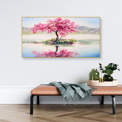 Pink Flowers Tree Abstract Art Floating Frame Canvas Wall Painting