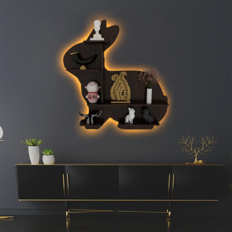 Rabbit shape Wood Wall Shelf / Book Shelf /  Walnut Wood