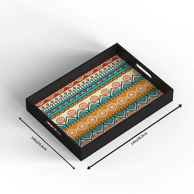 Ethnic-floral- Multicolour texture MDF Serving Tray with cut out Handles (Set of 1)