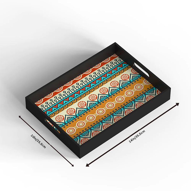 Ethnic-floral- Multicolour texture MDF Serving Tray with cut out Handles (Set of 1)
