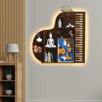 Piano shape Wood Wall Shelf / Book Shelf /  Walnut Wood