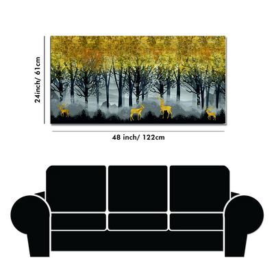 Golden Deer in Dark Forest Premium Canvas Floating Frame Wall Painting