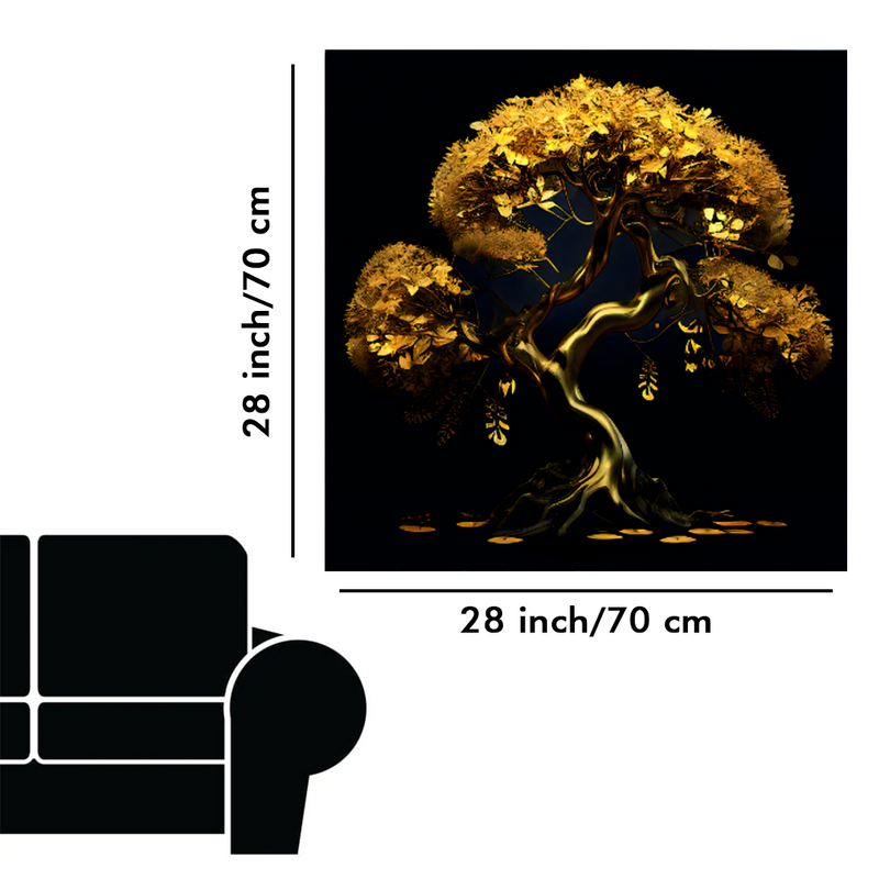 Golden Tree - Luxurious Abstract Art Floating Frame Canvas Wall Painting for Living Room or Home Decor