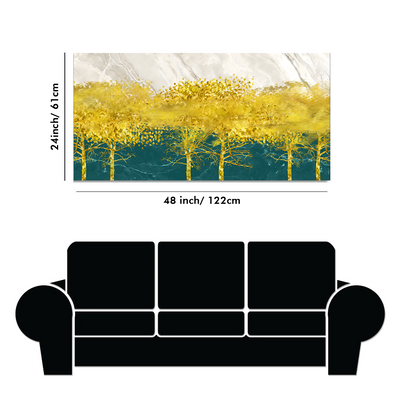 Abstract Forest with Golden Tree Premium  Canvas Floating Frame Wall Painting