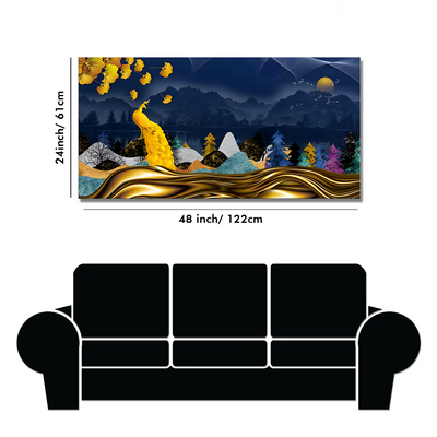 Golden Peacock in Dark Forest Premium Floating Frame Canvas Wall Painting