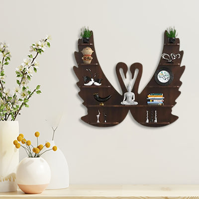 Swan shape Wooden Wall Shelf / Bookshelf / Walnut Wood