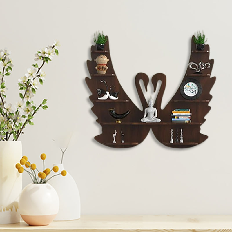 Swan shape Wooden Wall Shelf / Bookshelf / Walnut Wood