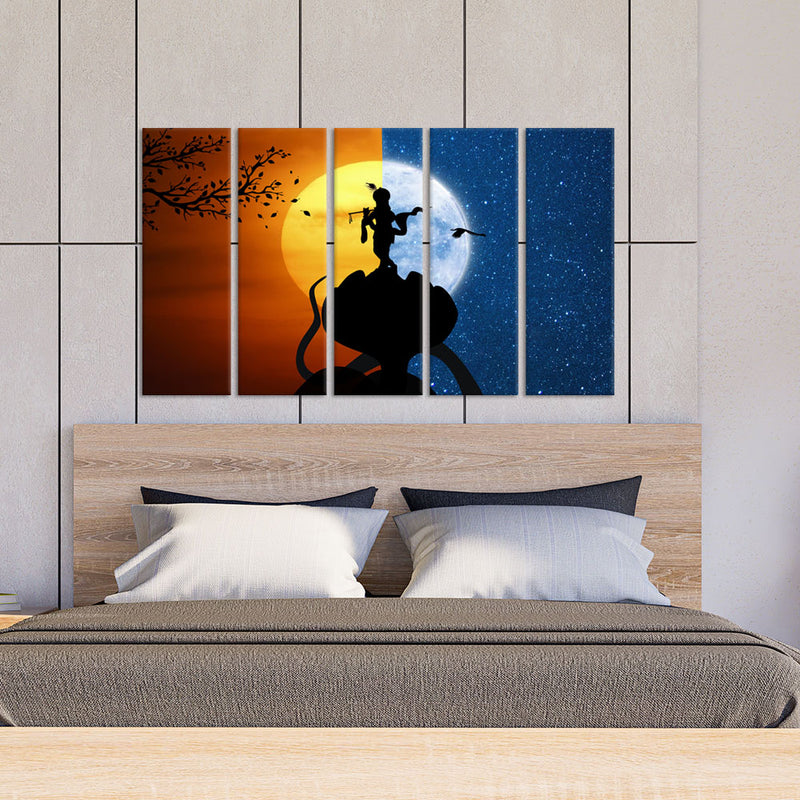 Abstract Krishna Canvas Wall Painting - With 5 Panel