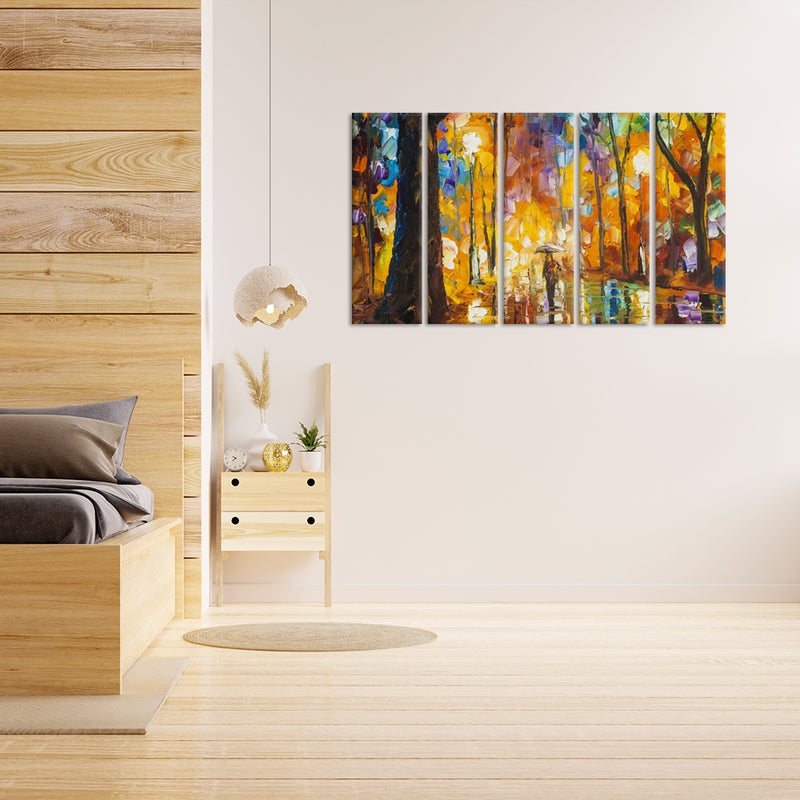 Man In Forest Abstract Canvas Wall Painting - With 5 Panel