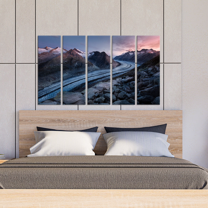 Mountains Pathway Canvas Wall Painting - With 5 Panel